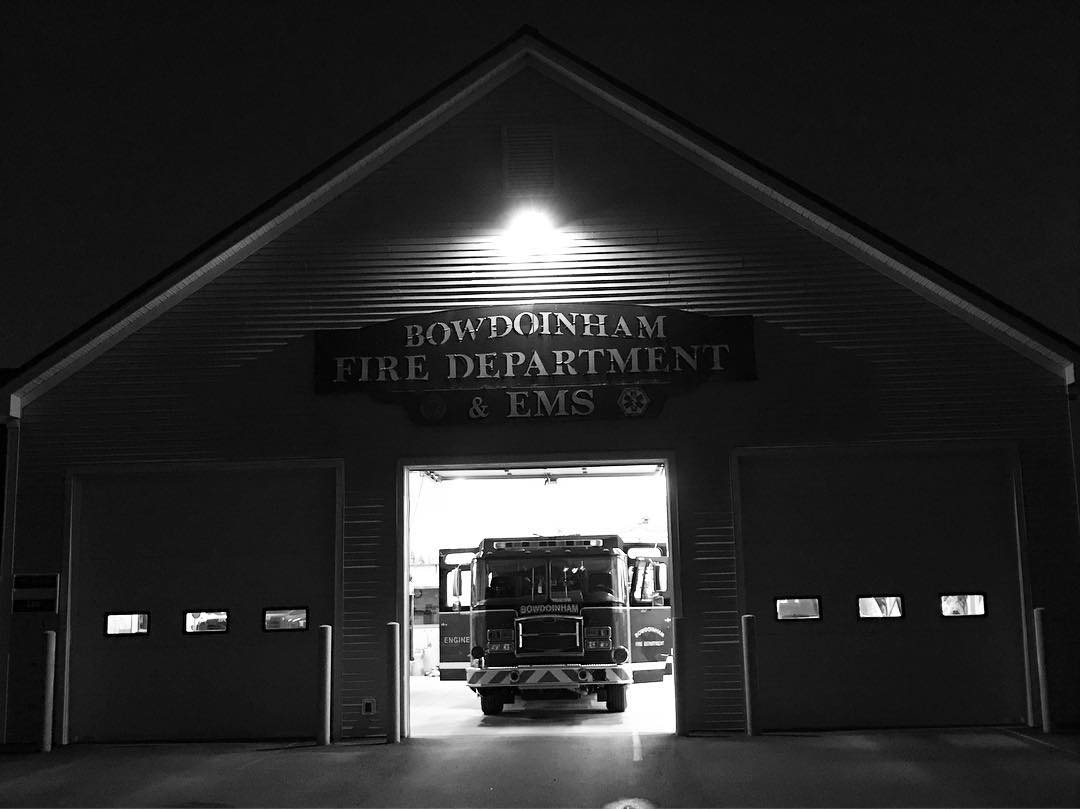 Night scene of Fire Station with fire engine