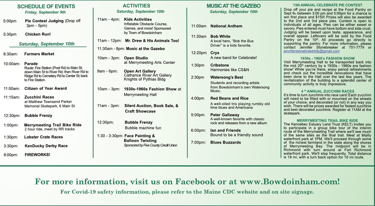 Celebrate Bowdoinham Schedule